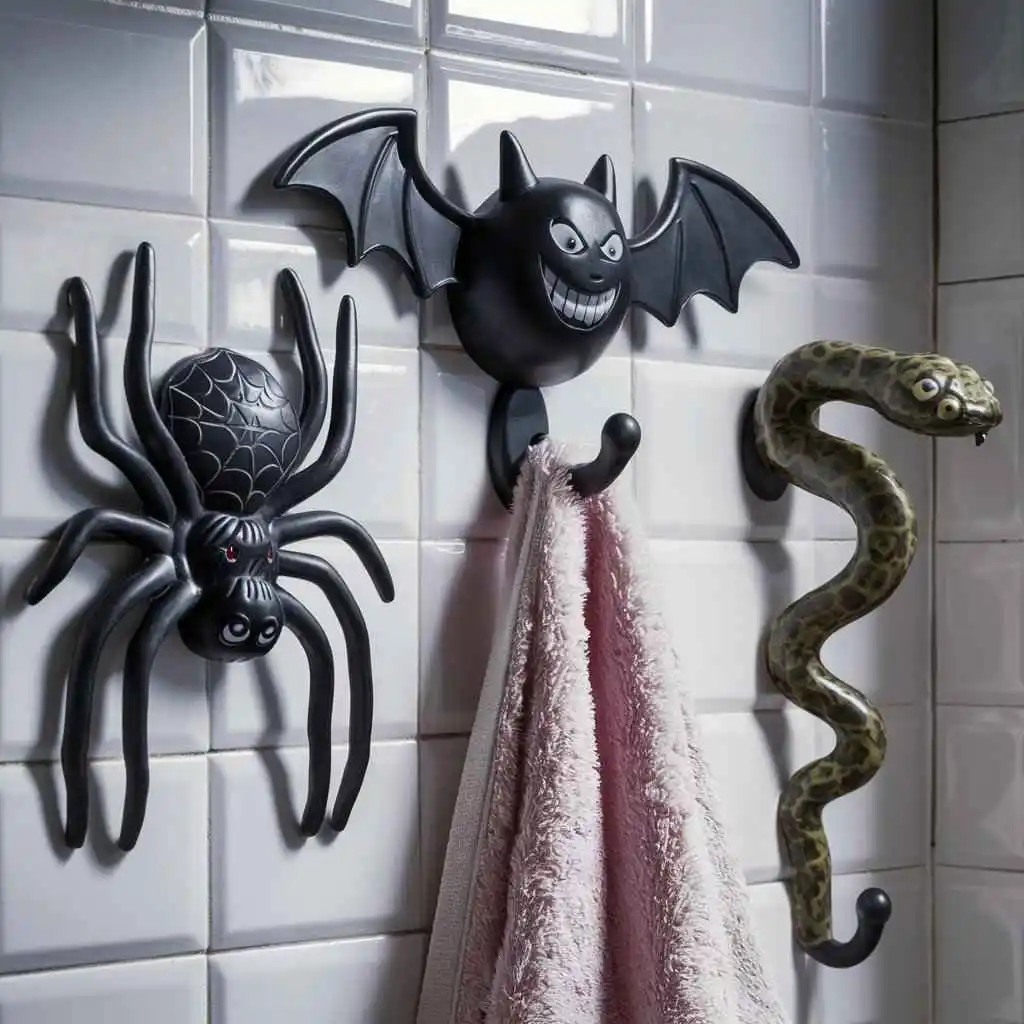 Creepy Crawly Towel Hooks Halloween bathroom decor