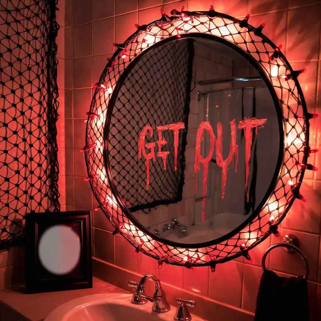 haunted mirror Halloween bathroom decor