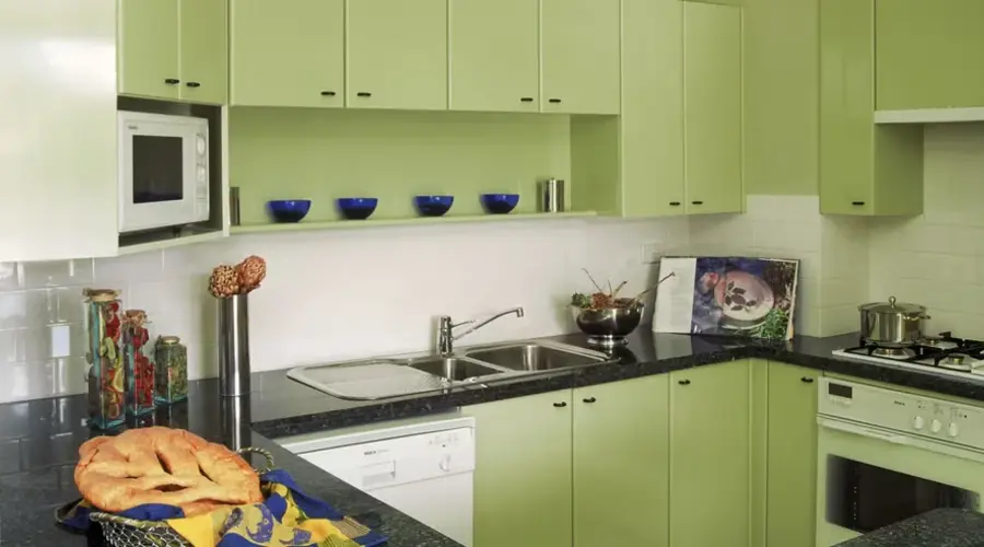 Linoleum cabinets kitschy kitchen