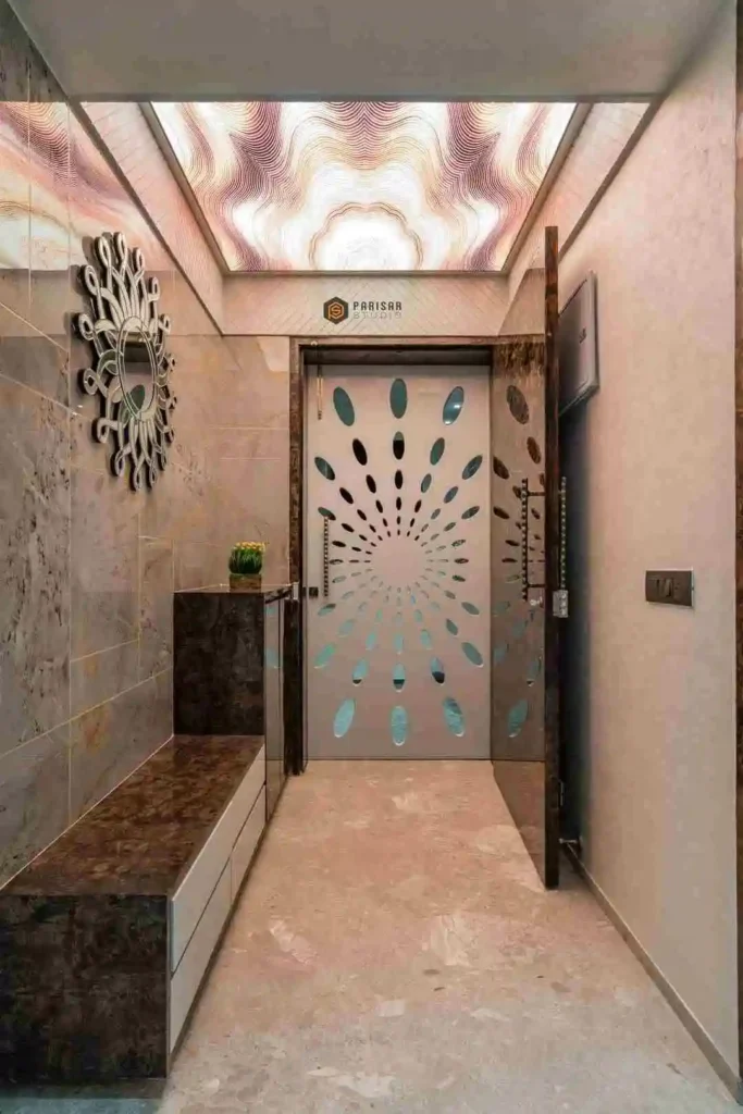 Marble Wall and Whimsical Ceiling flat entrance lobby design