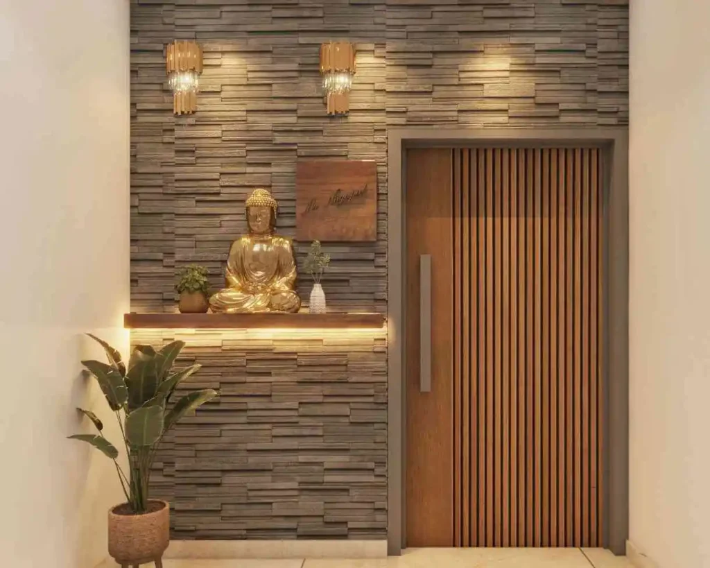 Natural Textures and Warm Lighting flat entrace lobby design