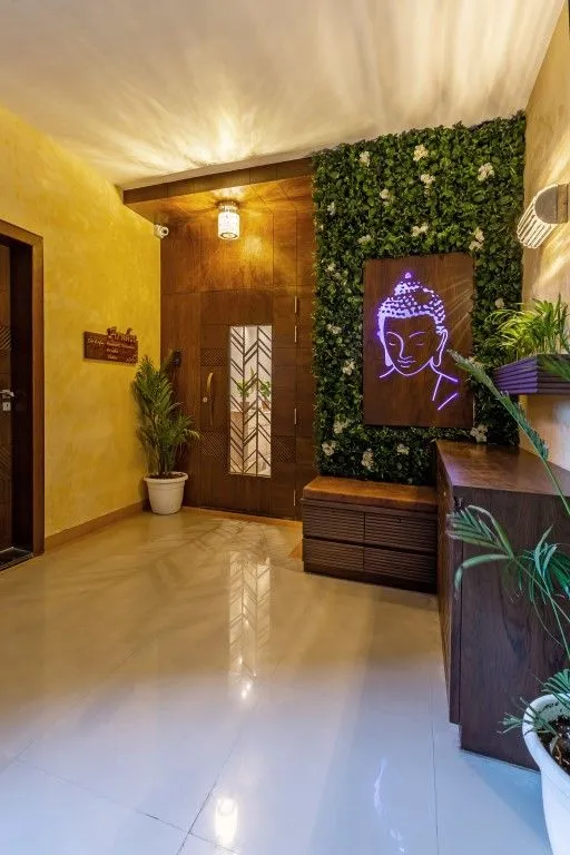 Neon Buddha flat entrance lobby design