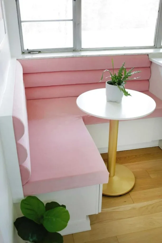 Pink Channel Tufted Banquette kitschy kitchen