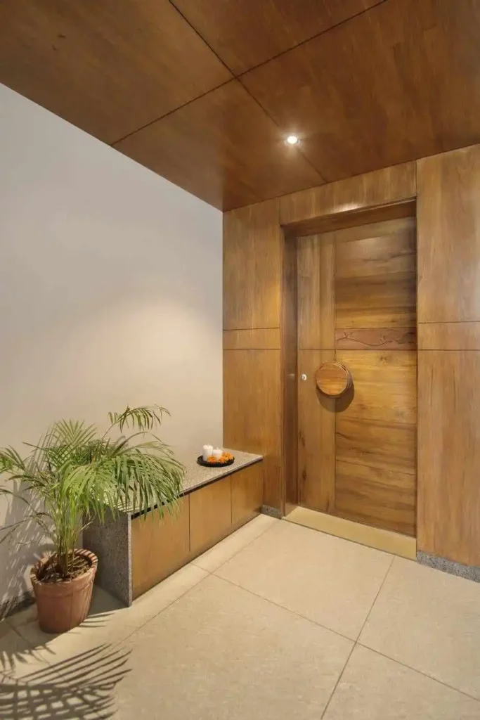 Warm wood Flat entrance lobby design