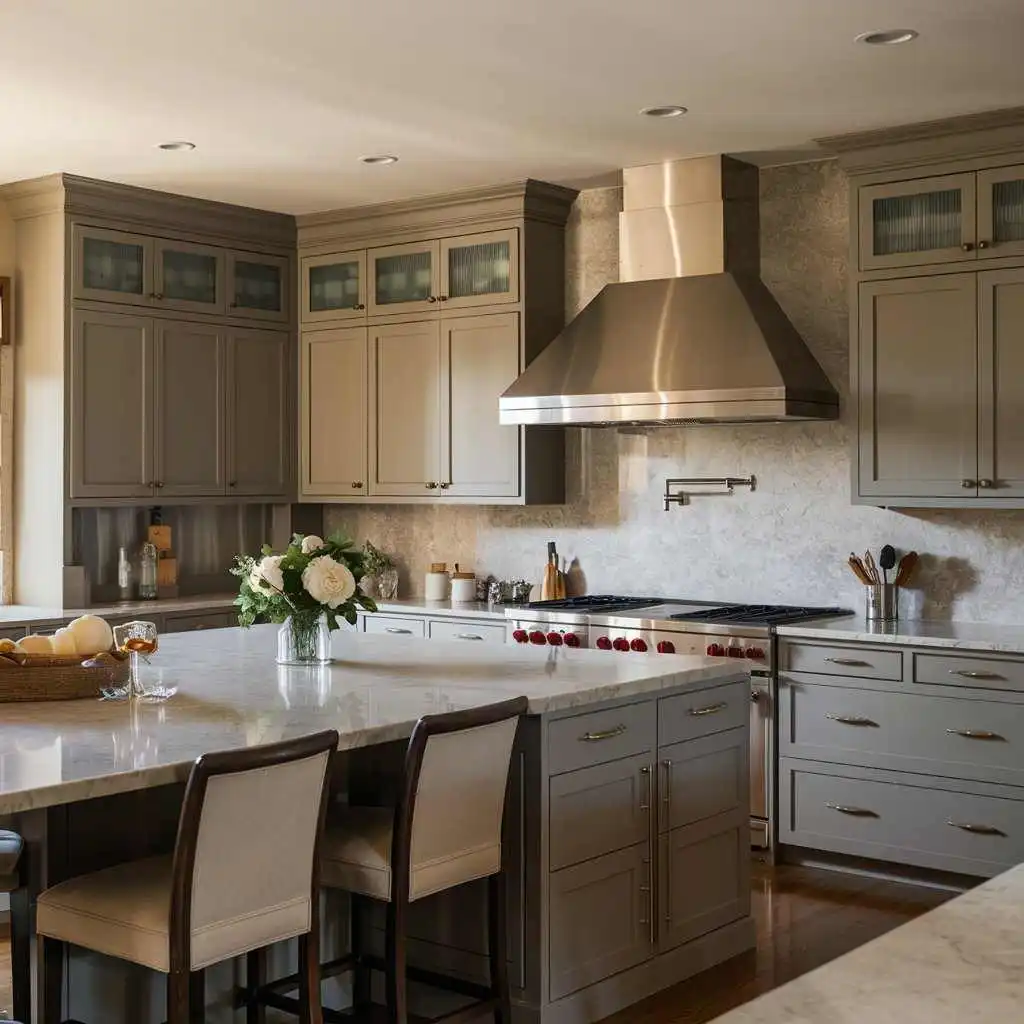 a beautifully designed kitchen in warm gray tones kitchen design color