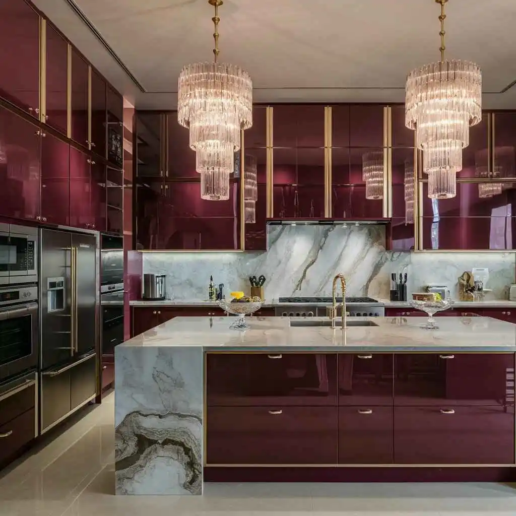 a luxurious and elegant burgundy kitchen design color