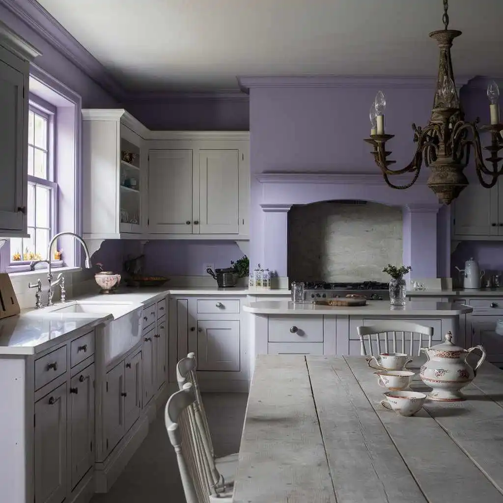 a serene and calming lavender kitchen design color