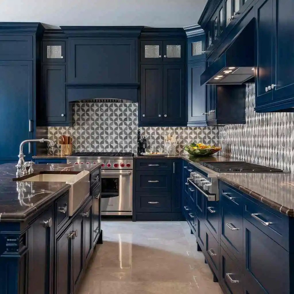 a stunning navy blue kitchen exuding elegance kitchen design color