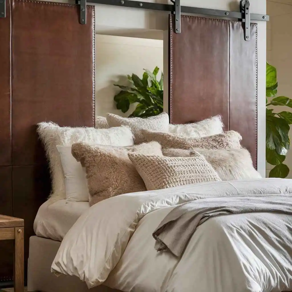 brown leather bed headboard design