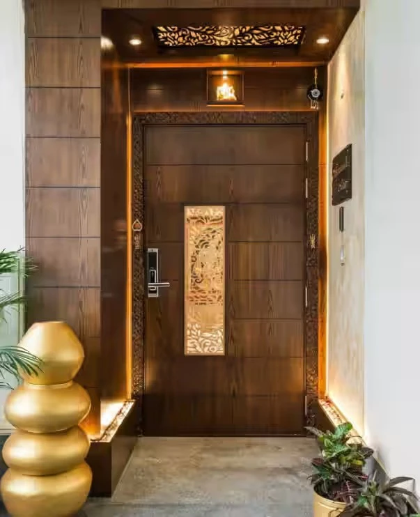 golden light feature flat entrance lobby design