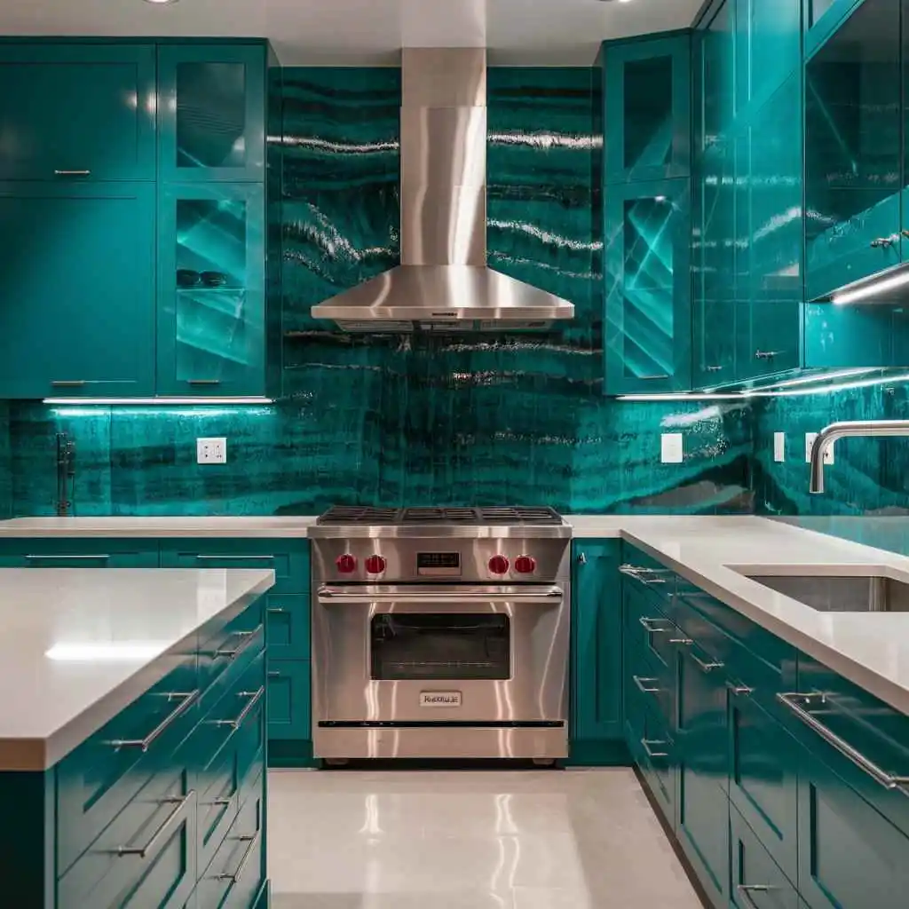 kitchen design color in teal color