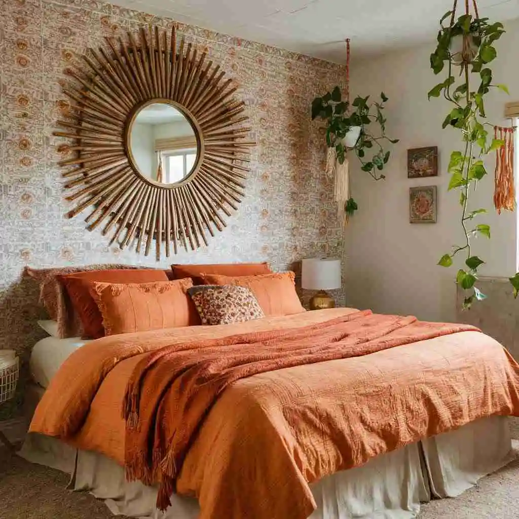 large sunburst mirror bed headboard design