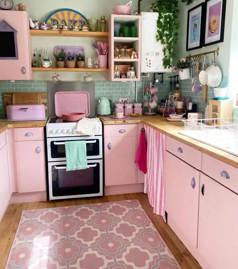 pink and green kitsch kitchen