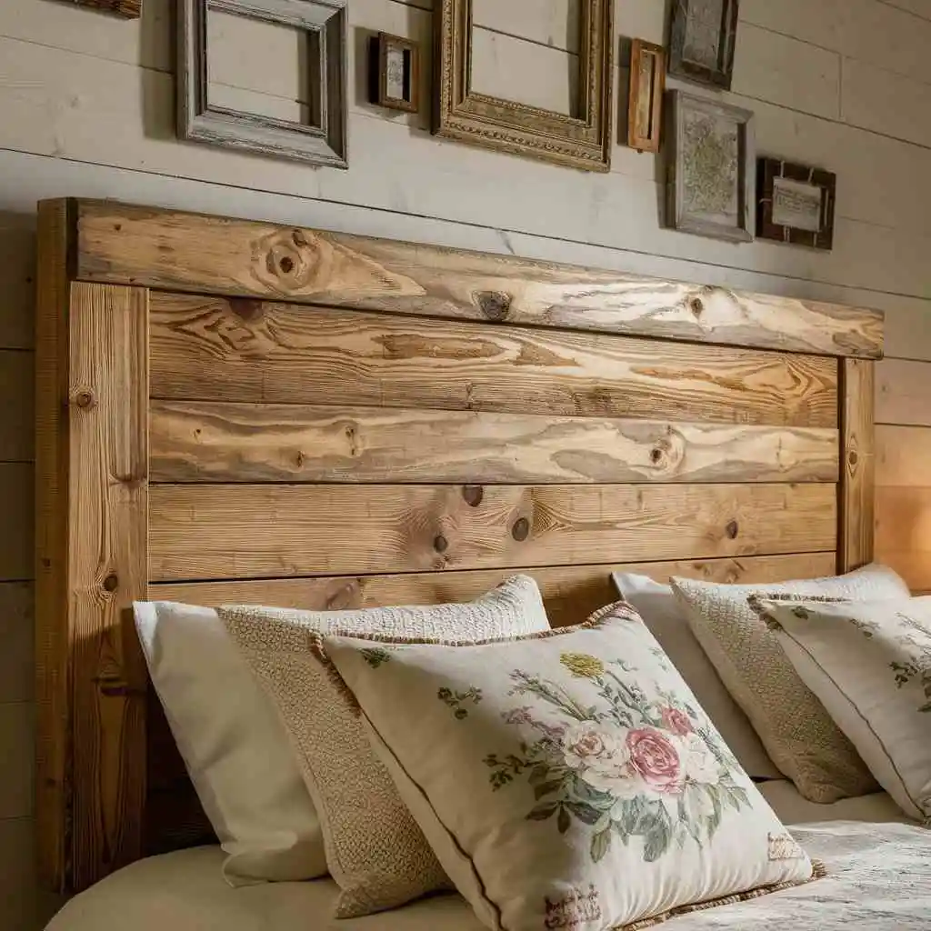 rustic wooden bed headboard design