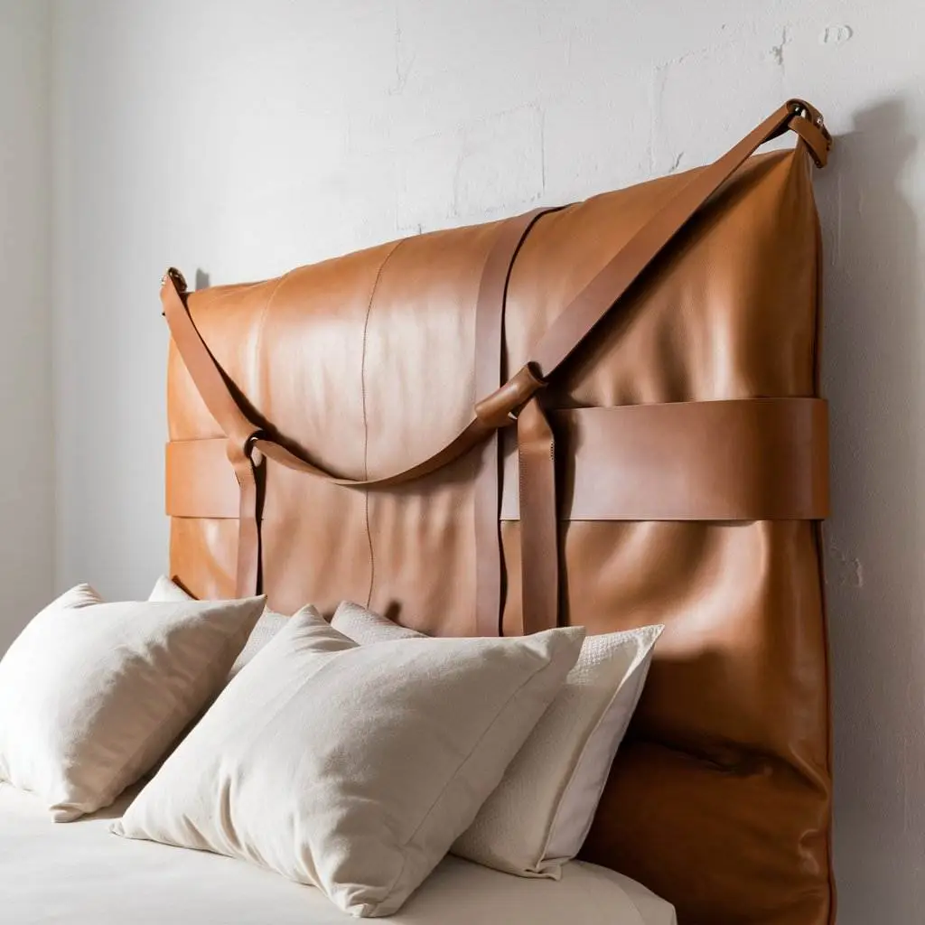 tan leather bed headboard design