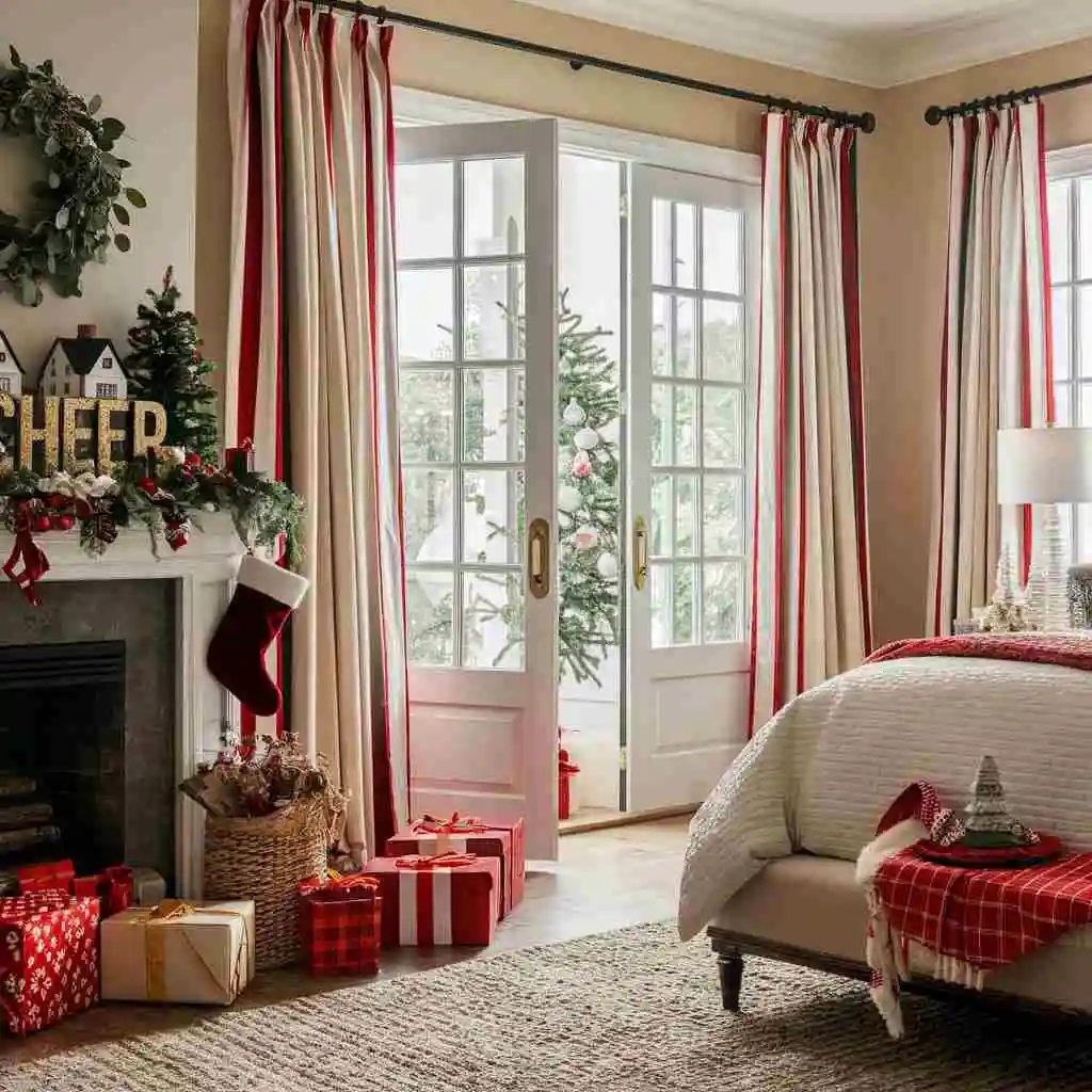 a cozy well decorated christmas bedroom decor with mantel decor