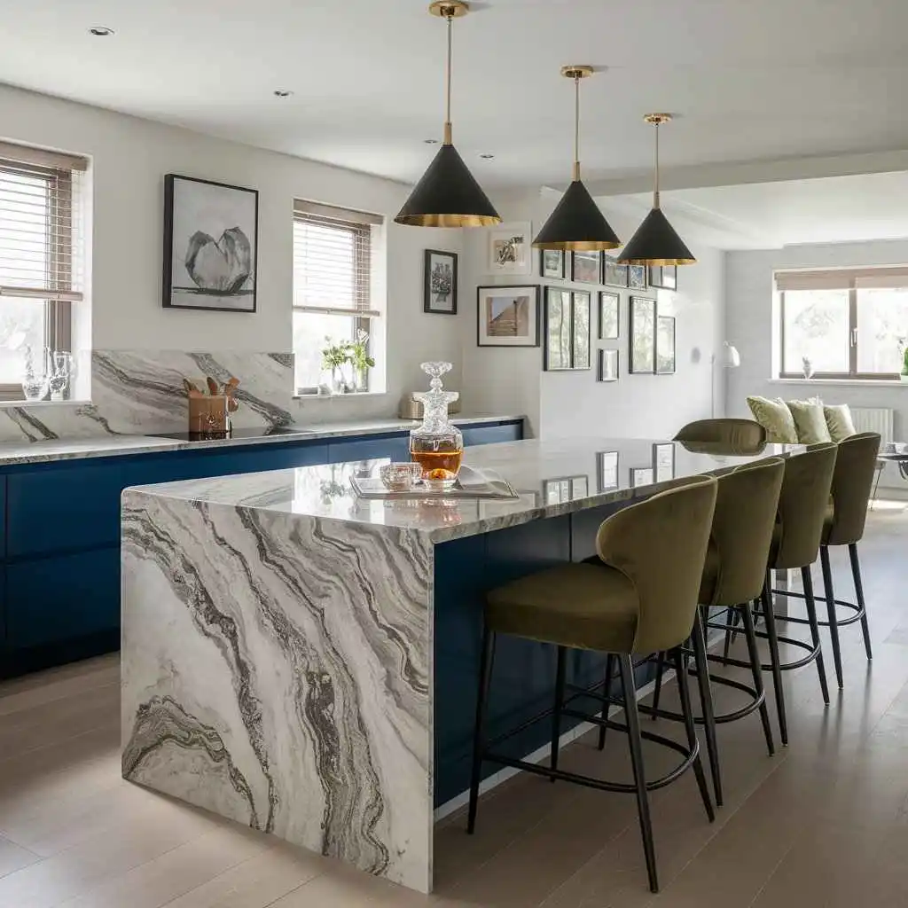 a-stunning-modern-cobalt blue kitchen-featuring-a-central-island