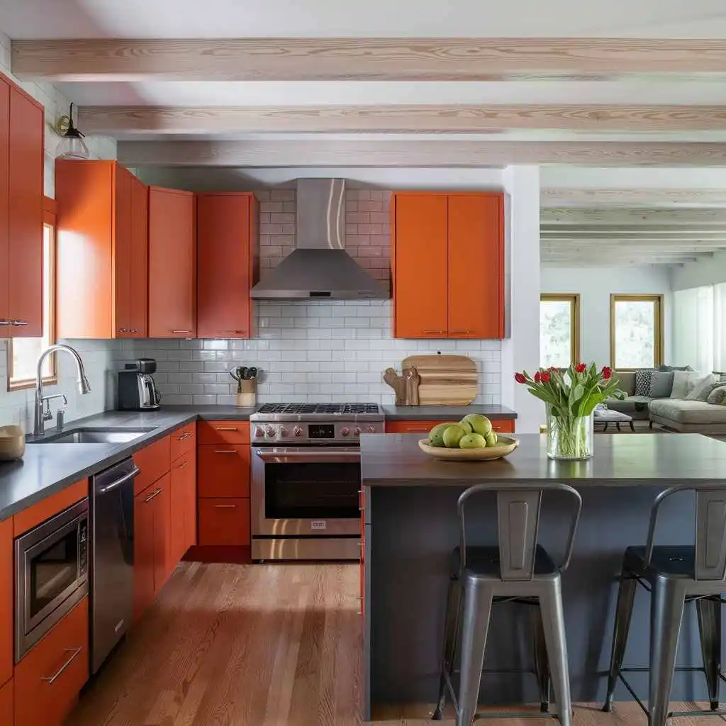 cabinetry the kitchen features blaze orange cabinet kitchen design color