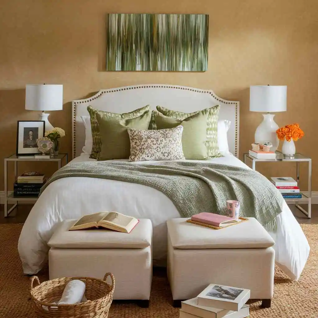 dusty peony grass green pure white bedroom