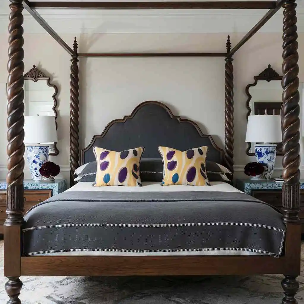 small bedroom with four poster bed