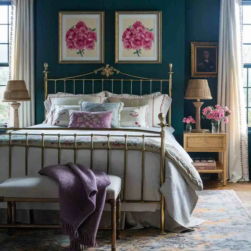 vintage teal pink bedroom