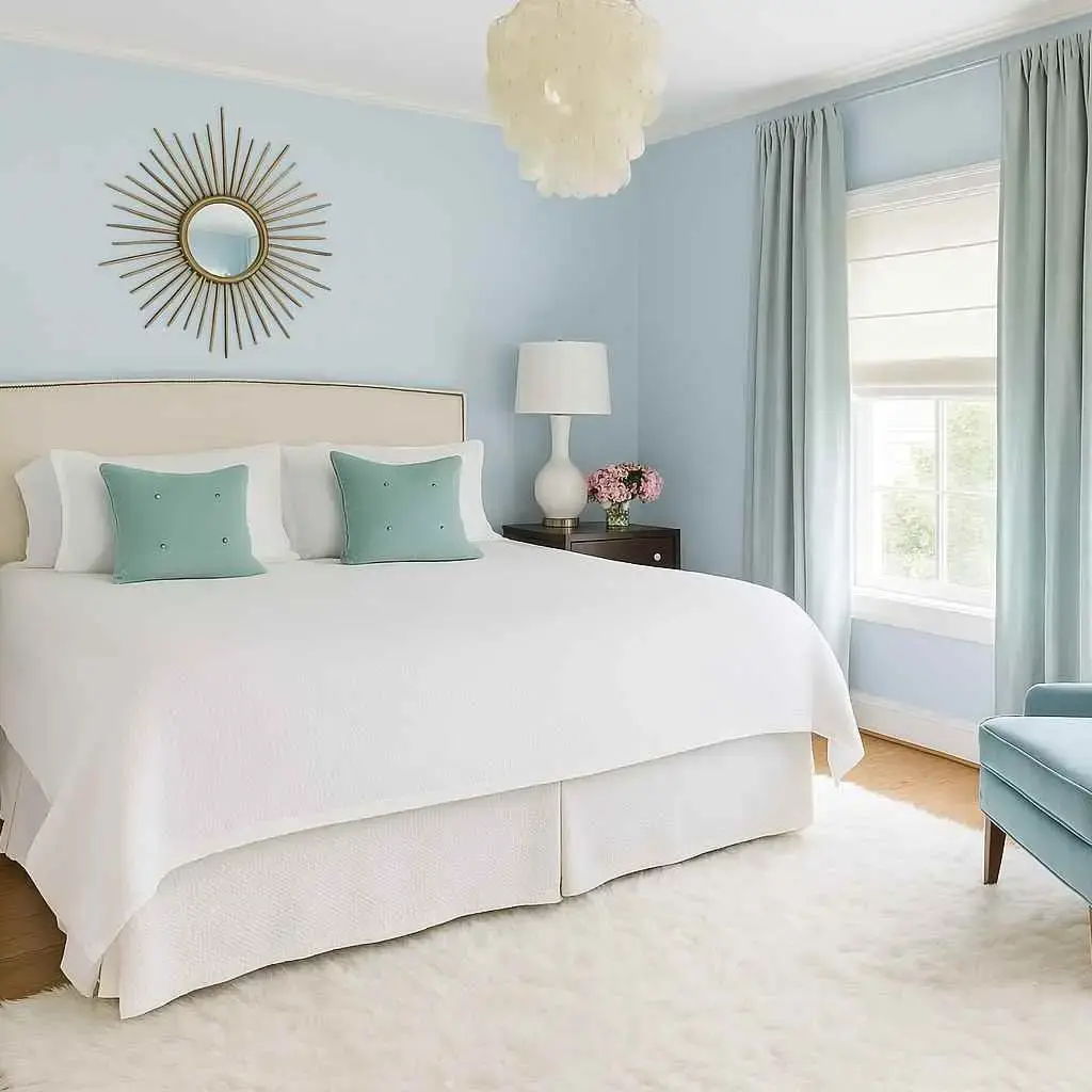 blue bedroom with accent walls