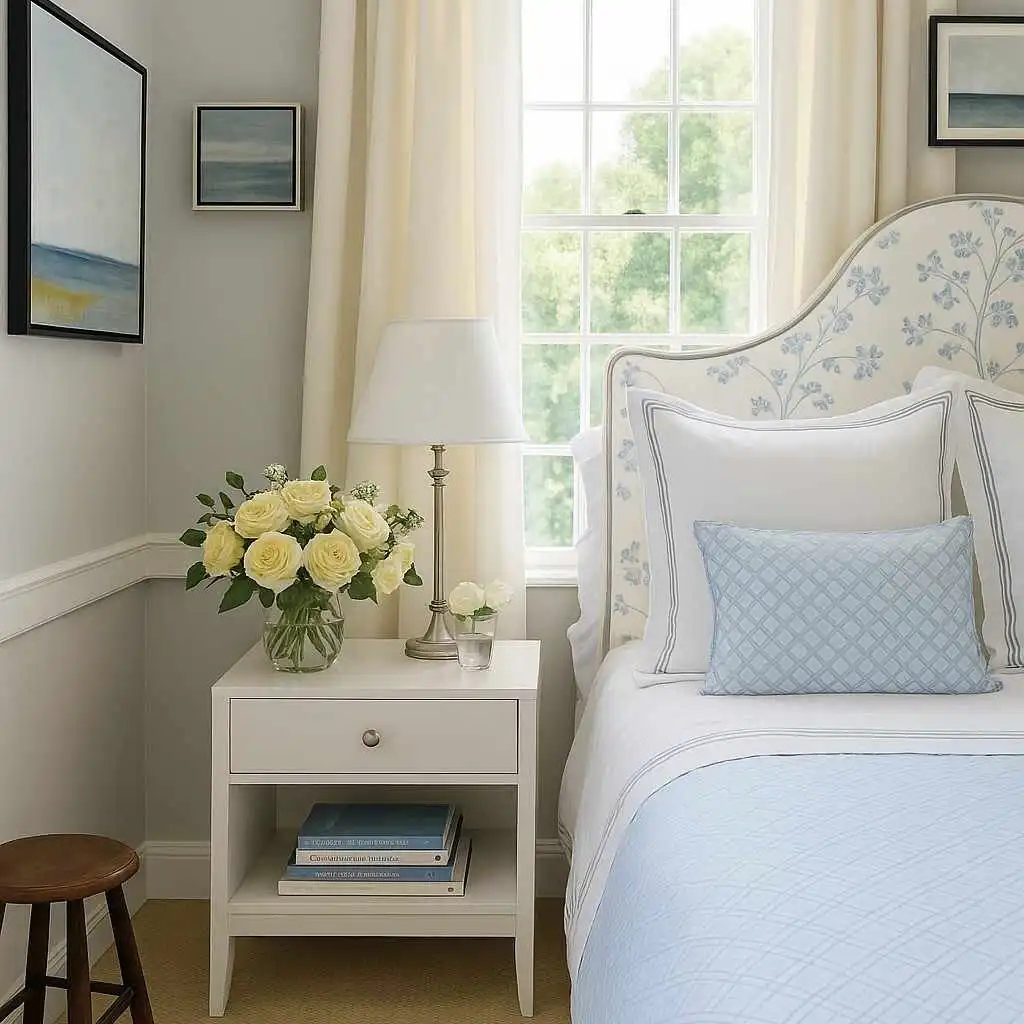Blue bedroom with blue bedding