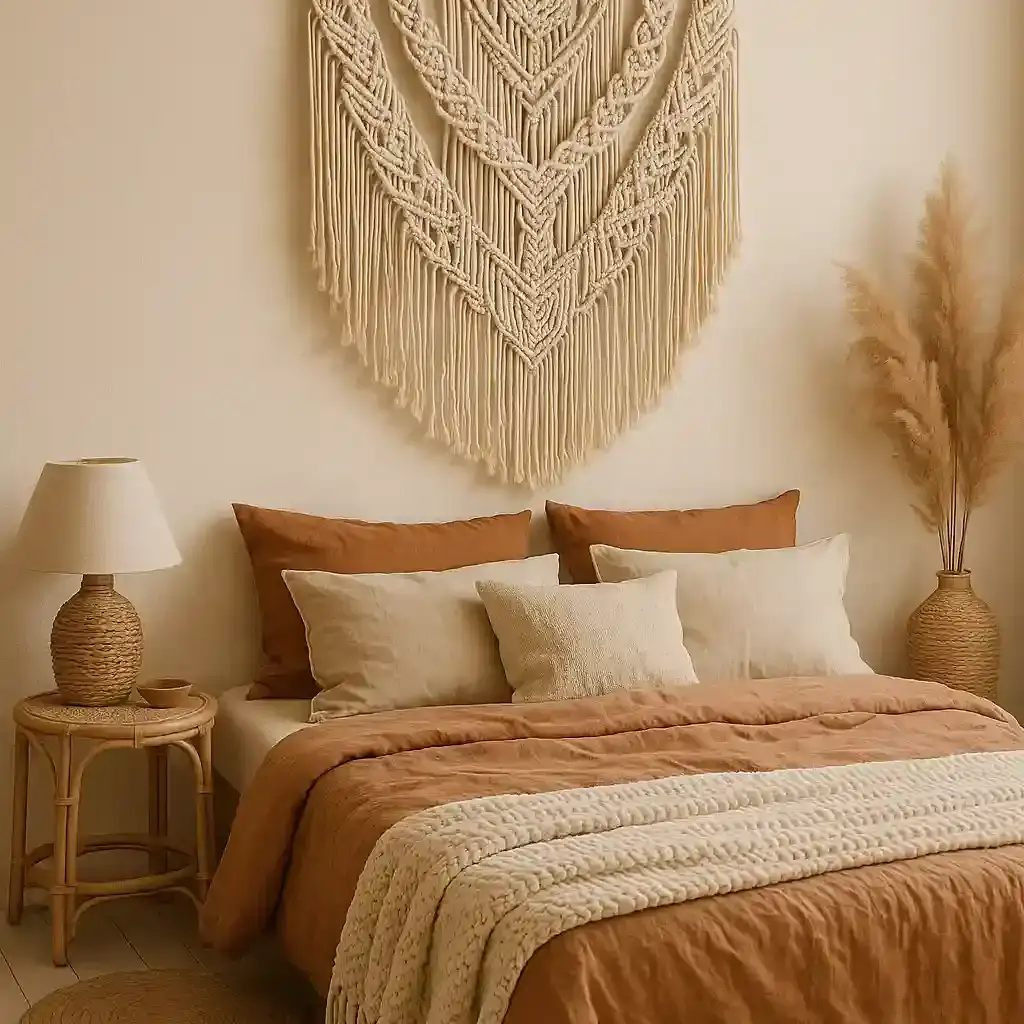 Macramé Wall Hanging in a boho bedroom Home Aesthetic DIY