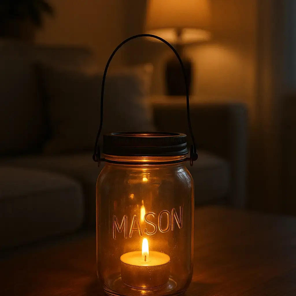 Mason jar on the coffee table in the living room home aesthetic diy