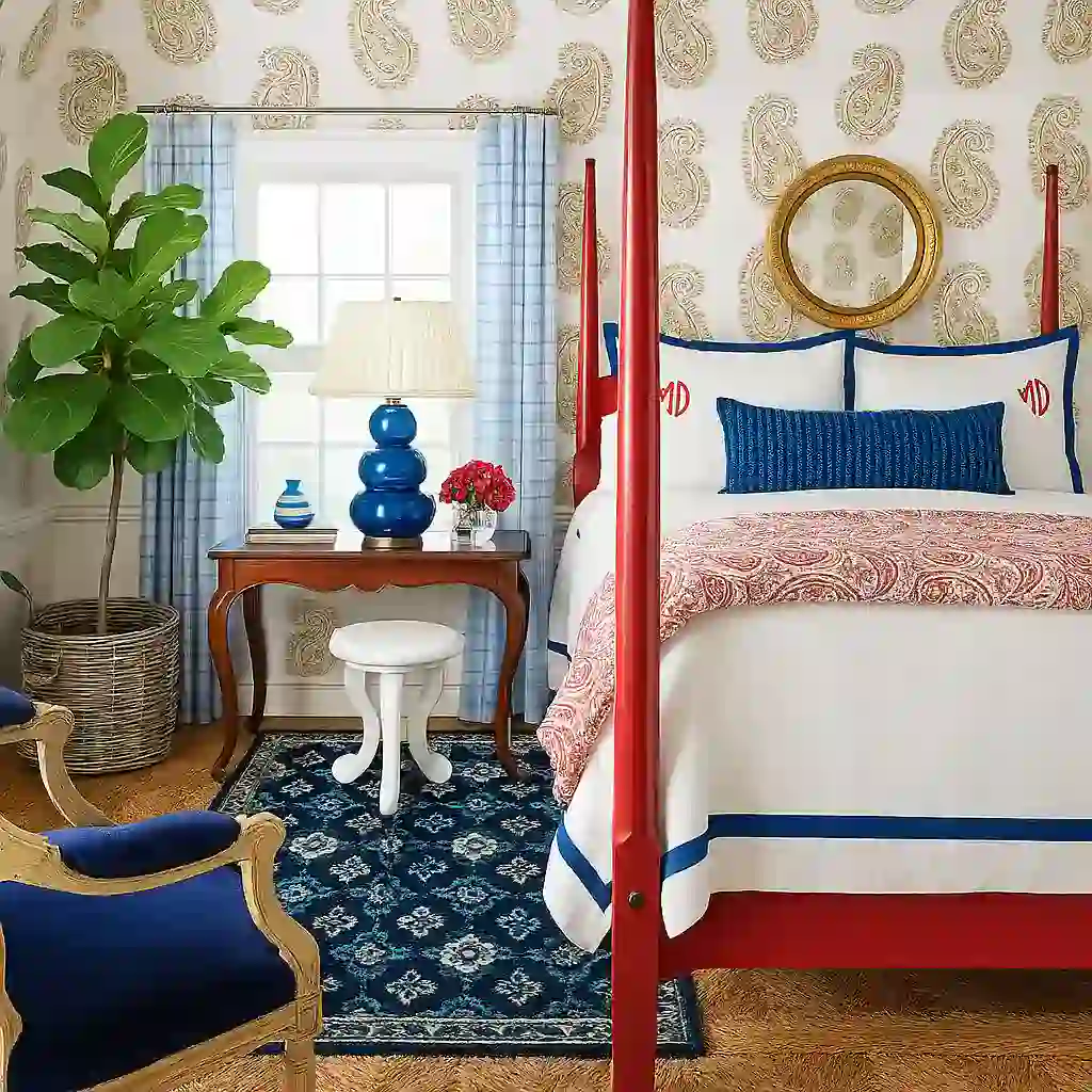 red white and blue bedroom
