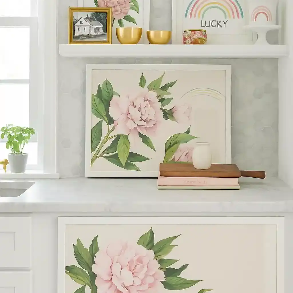 Seasonal Spring Artwork displayed in the kitchen cabinet