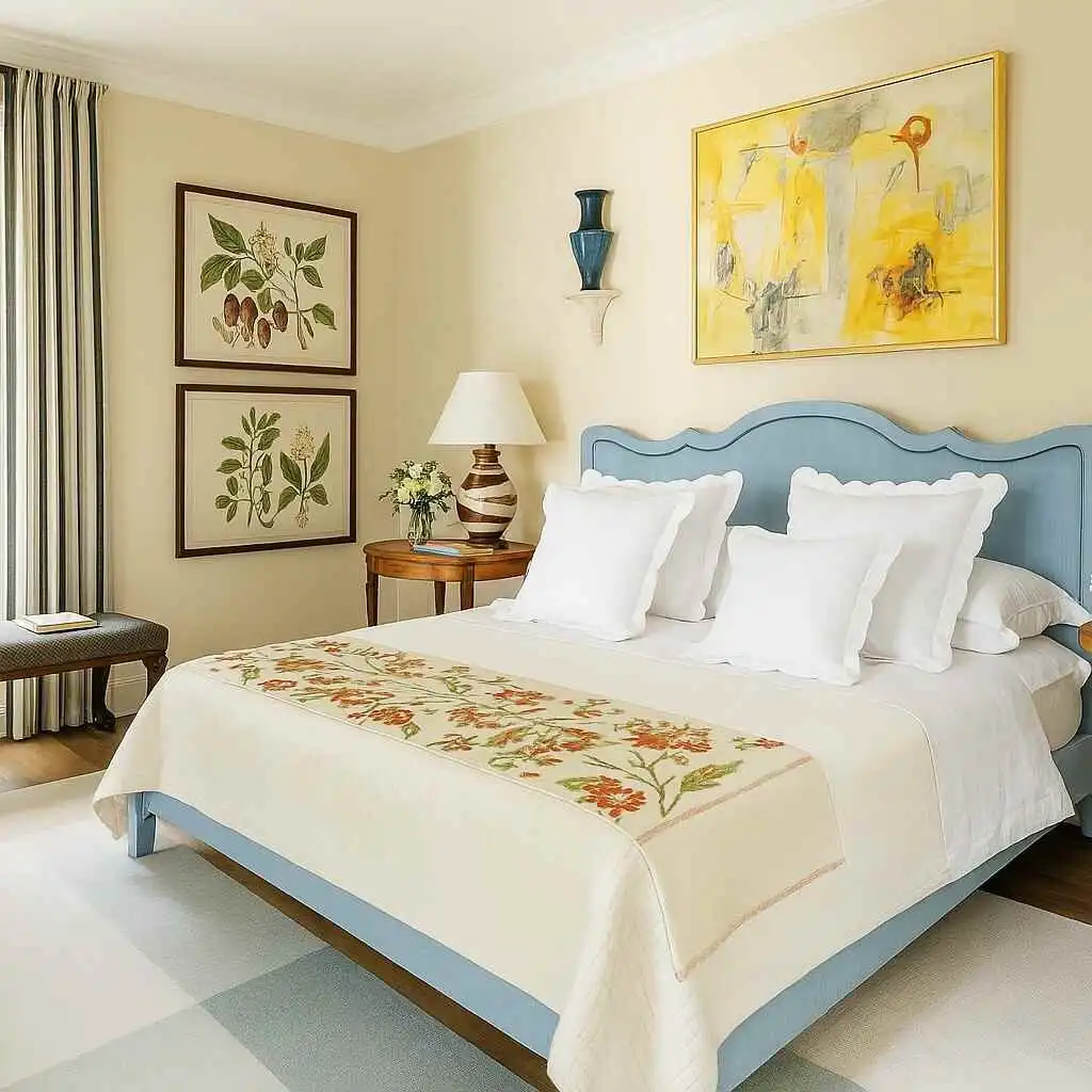 blue bedroom with vanilla walls