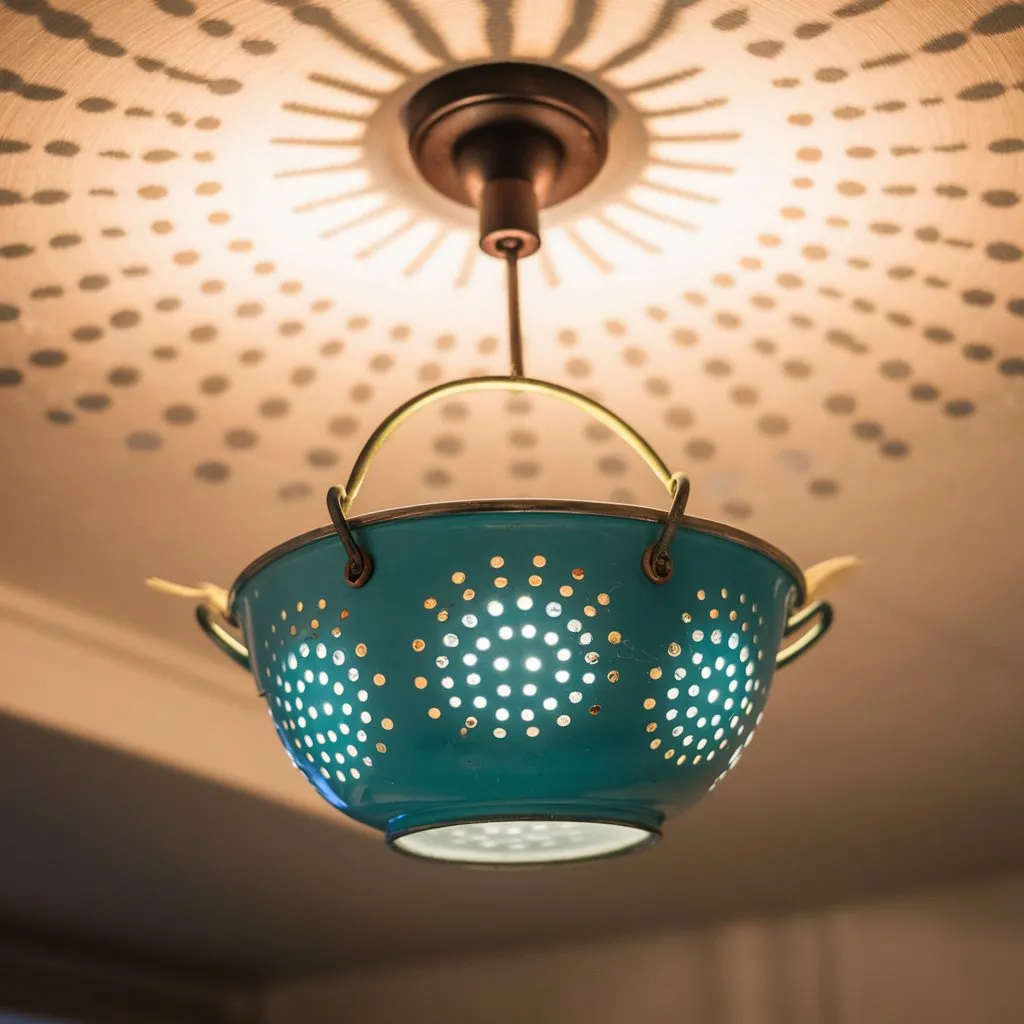 colander pendant in the kitchen home aesthetic DIY