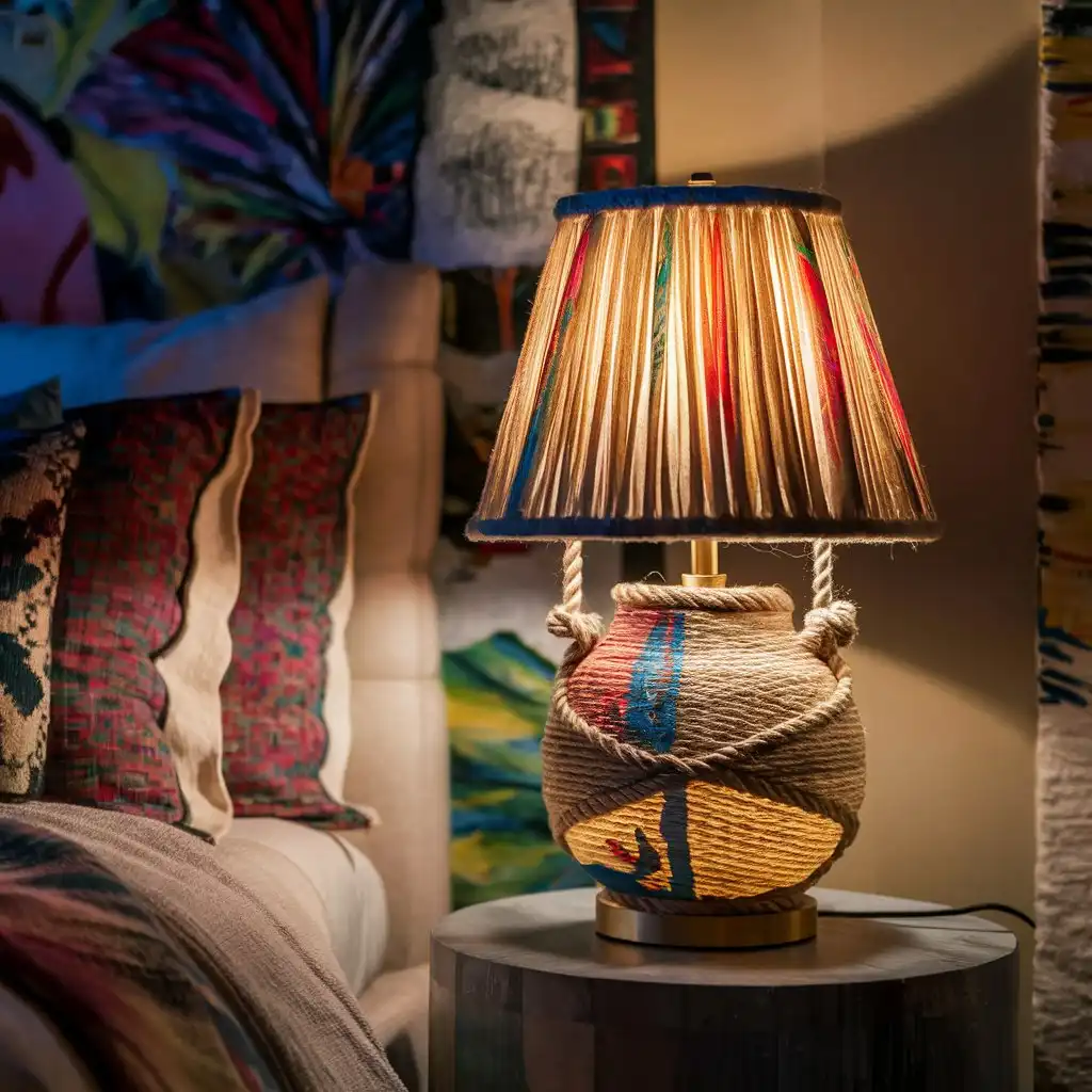 custom made lampshade on the bedside table of a bedroom