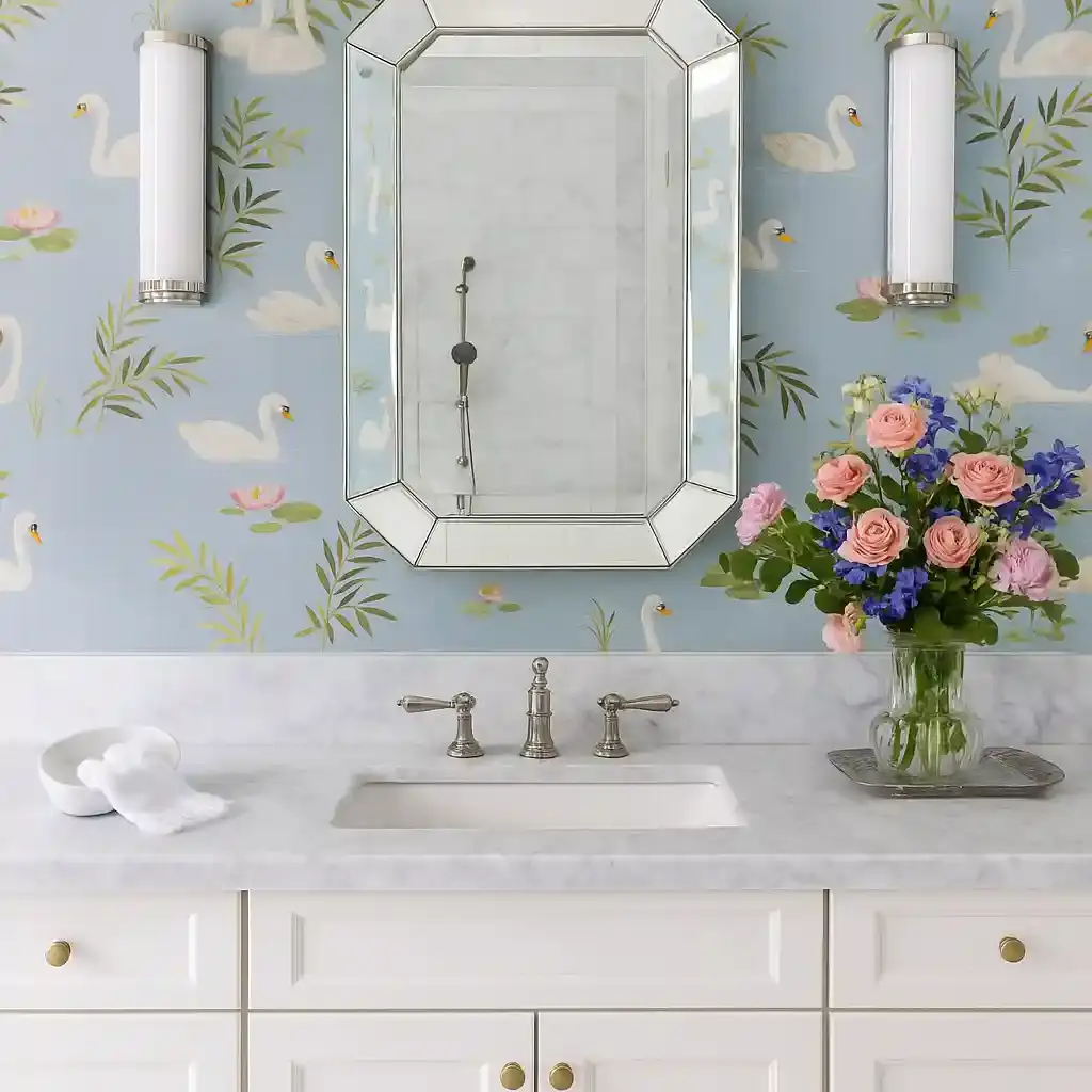 floral wallpaper in the bathroom