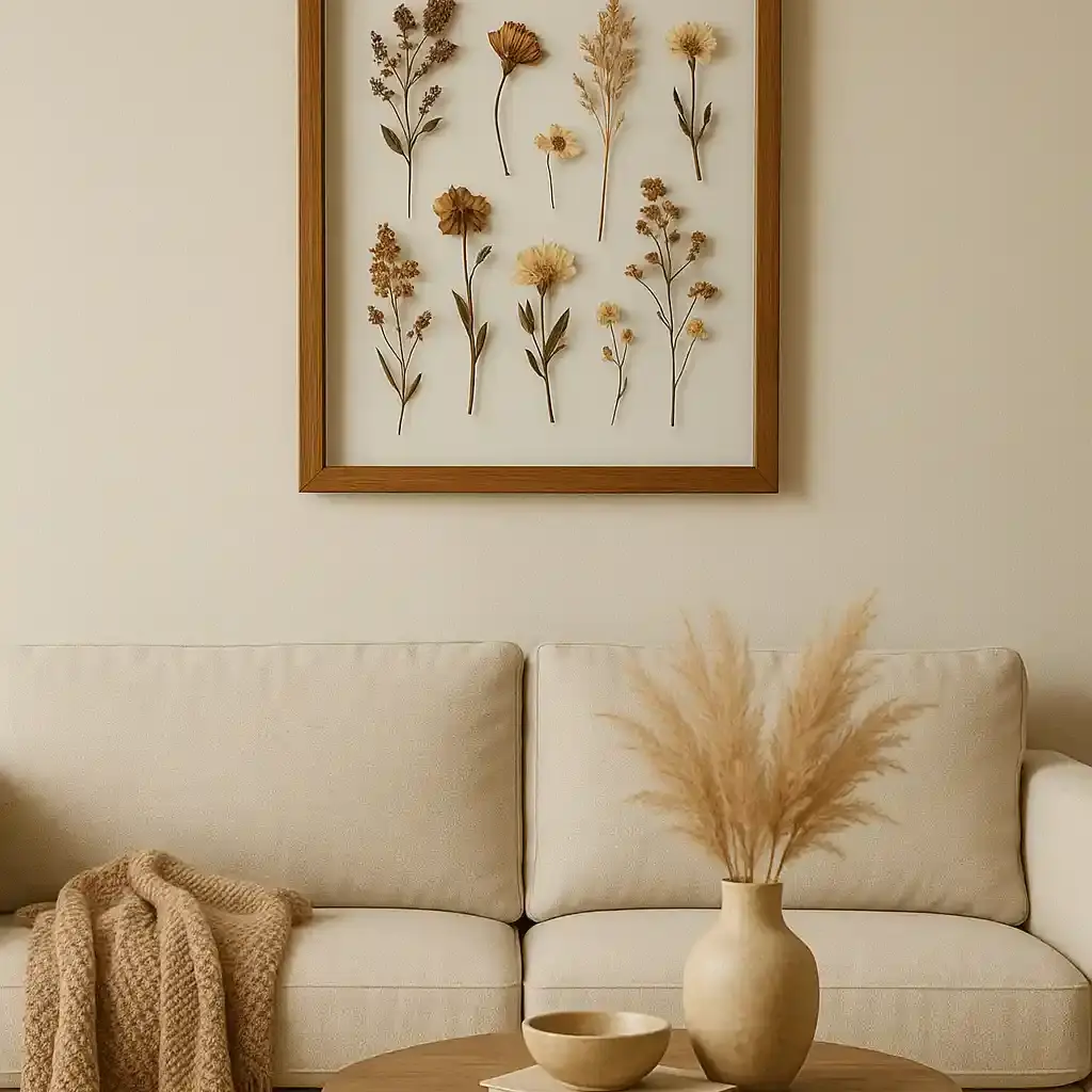 framed dried flower in frame in the living room