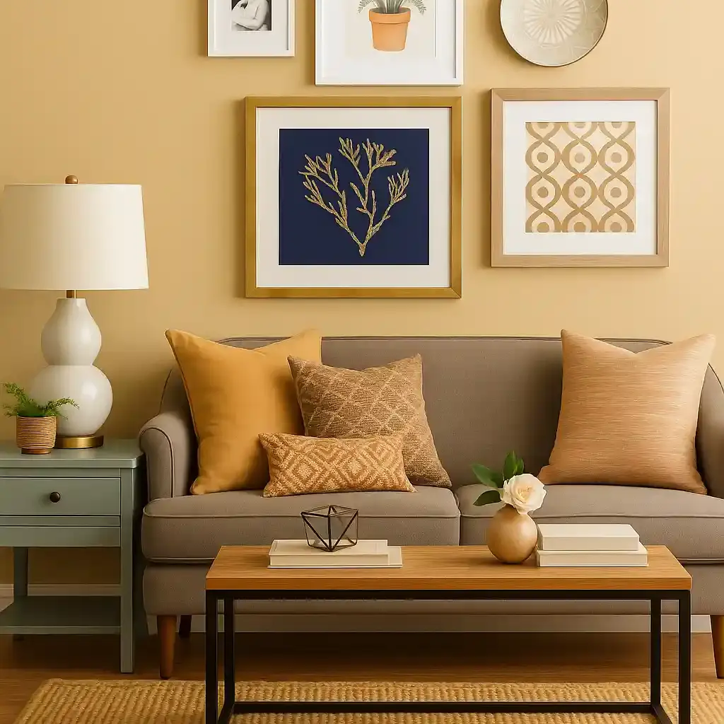 living room with gallery wall