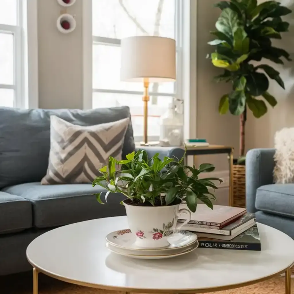 living room with tea cup planter home aesthetic diy