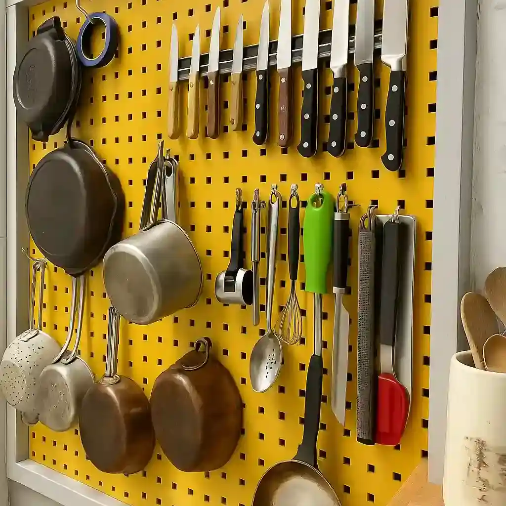 yellow color pegboard in the kitchen home aesthetic diy