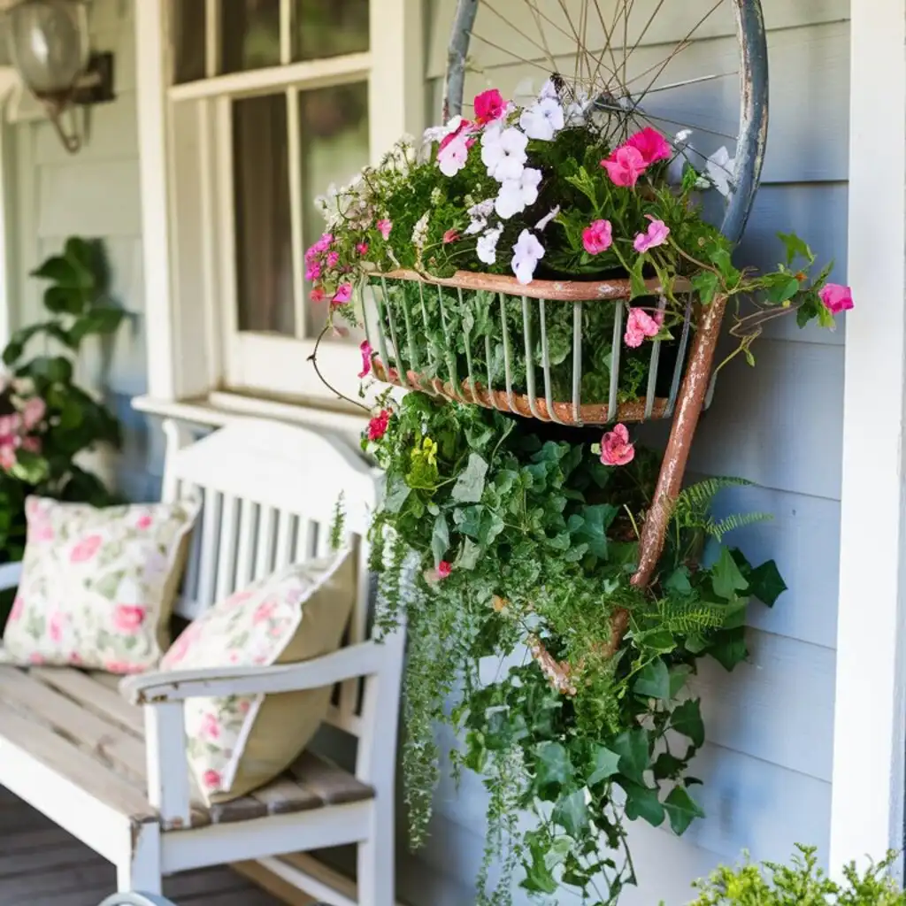 Bike Basket Wall Planter DIY porch