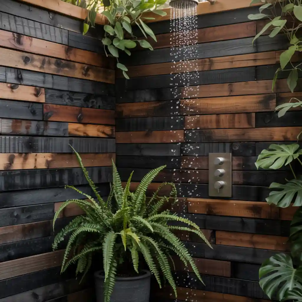 Burnt Wood Outdoor Shower
