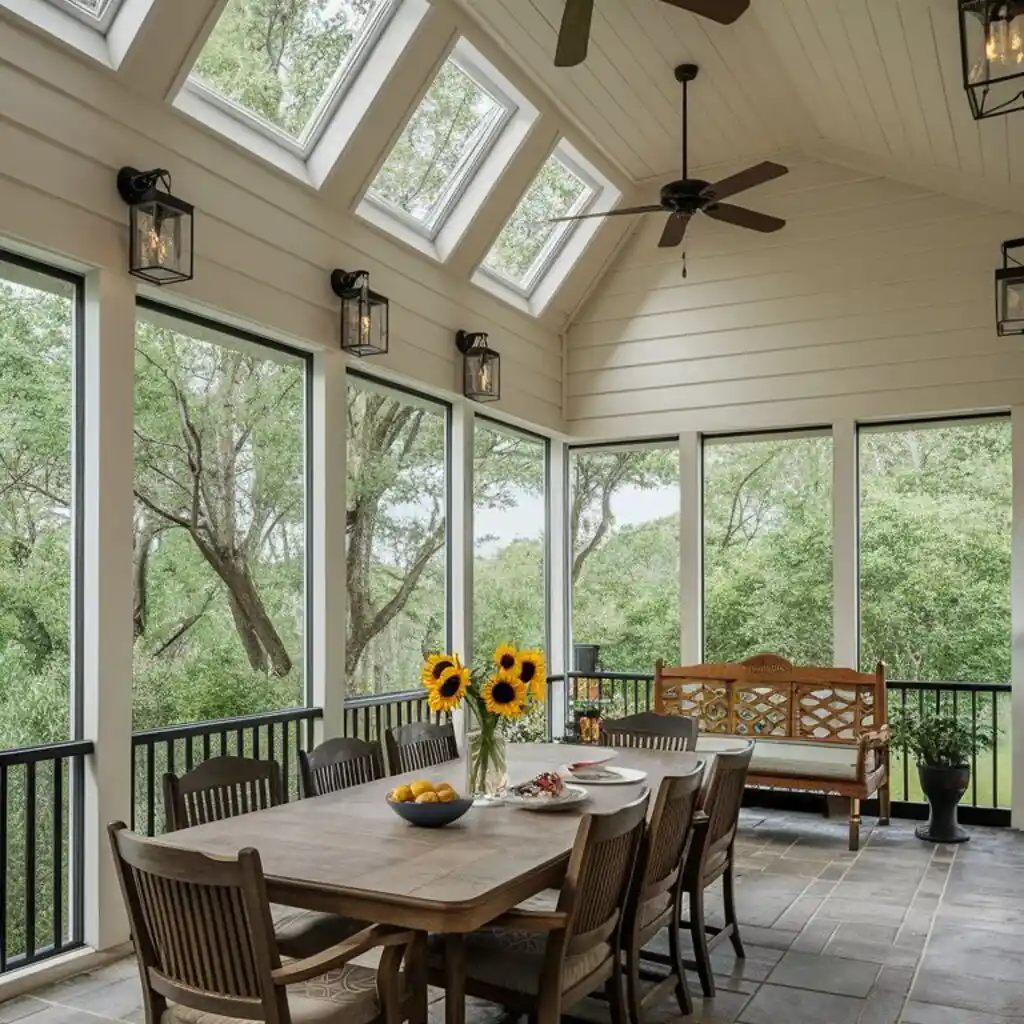 Large Dining Table in screen-in porch