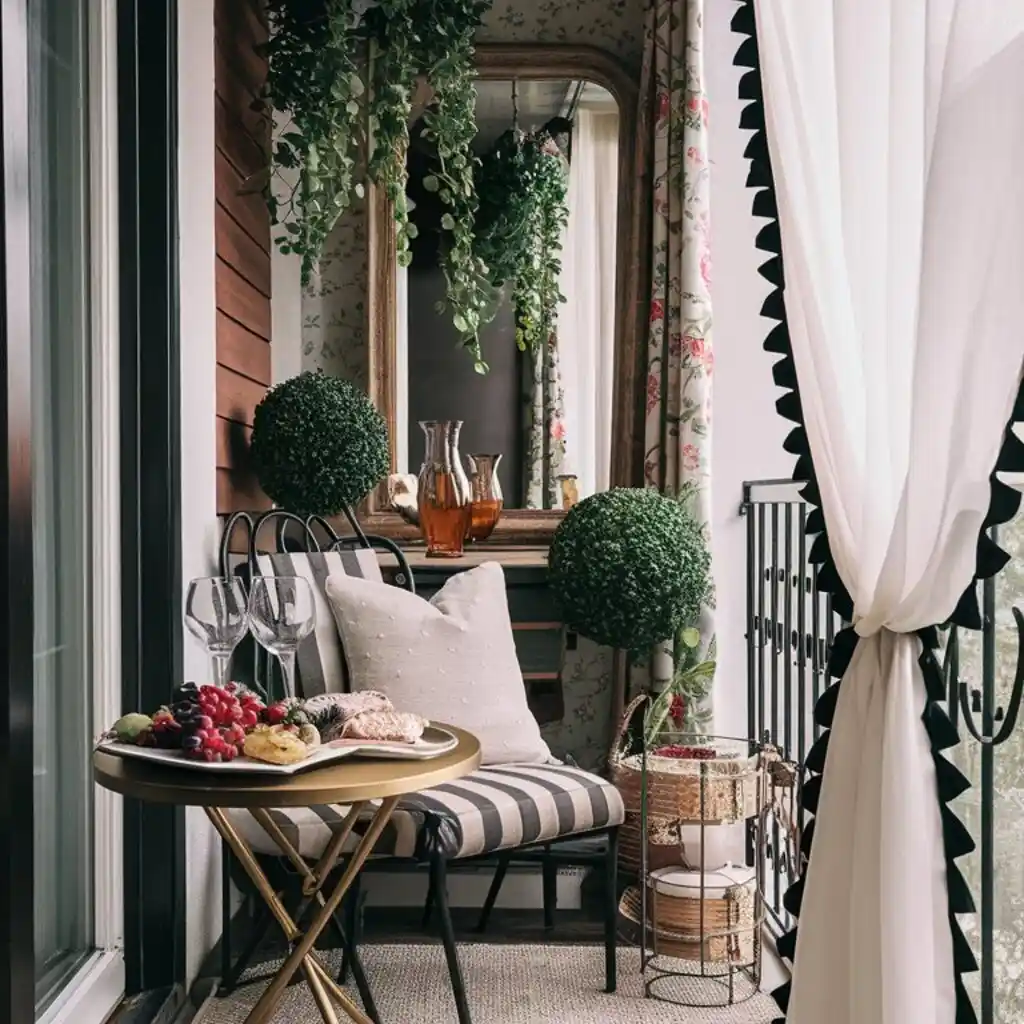 Mirror on wall in screen-in porch