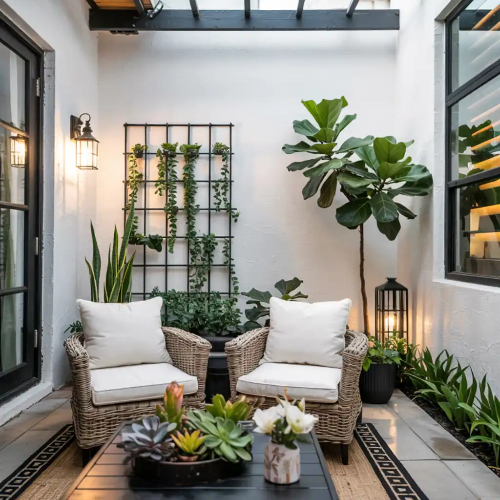 Modern patio furniture in the small backyard