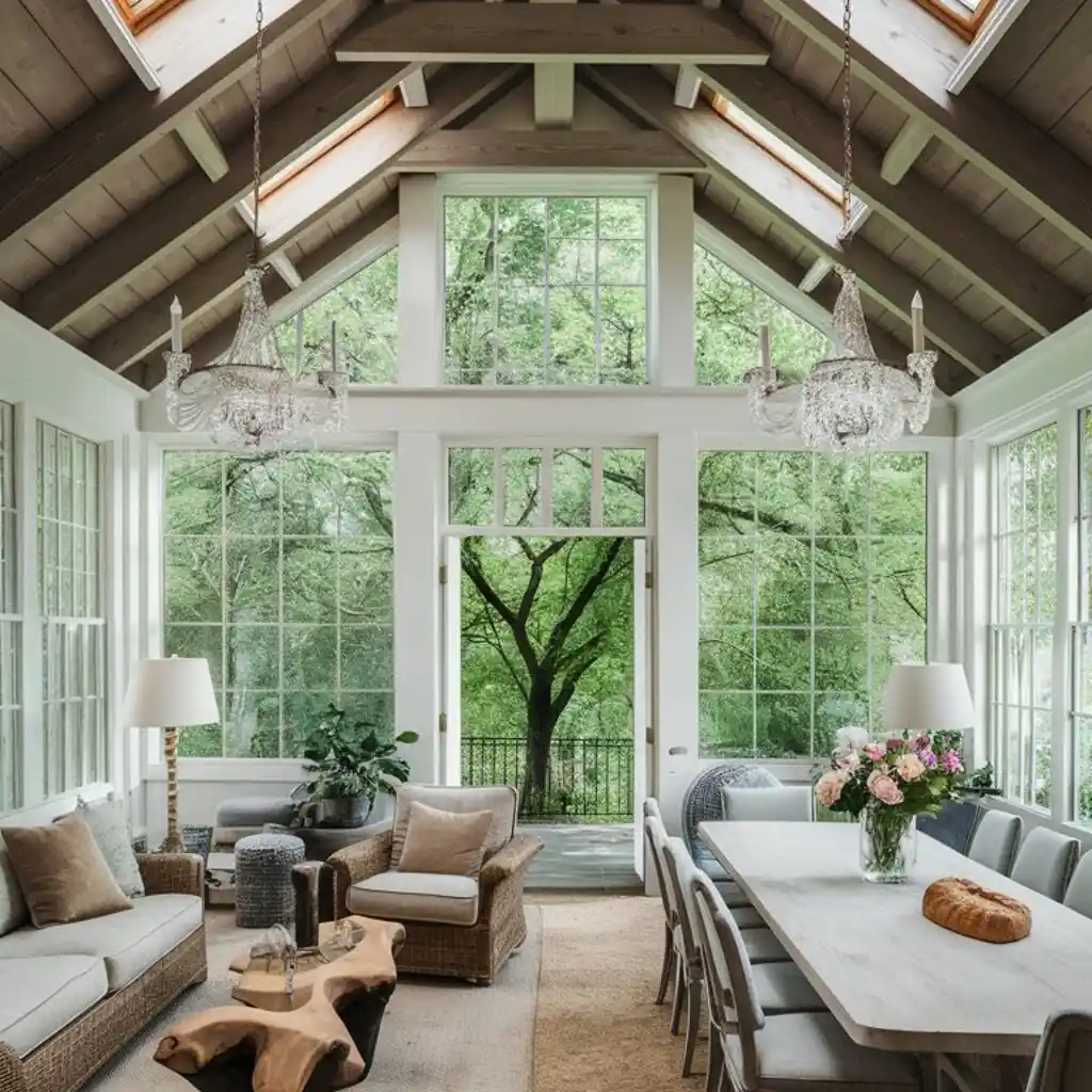 Natural Light coming through glass window on a screen-in porch