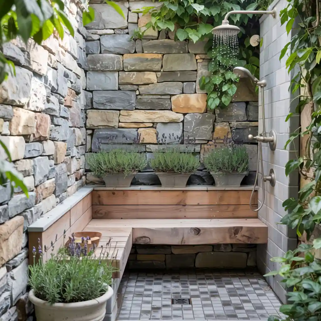 Outdoor Shower Bench Built In