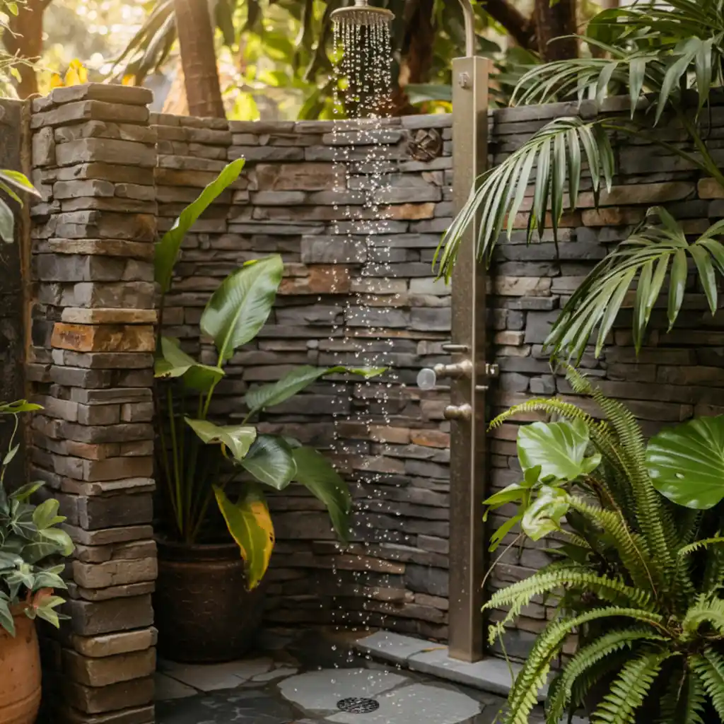 Rustic Stone Outdoor Shower