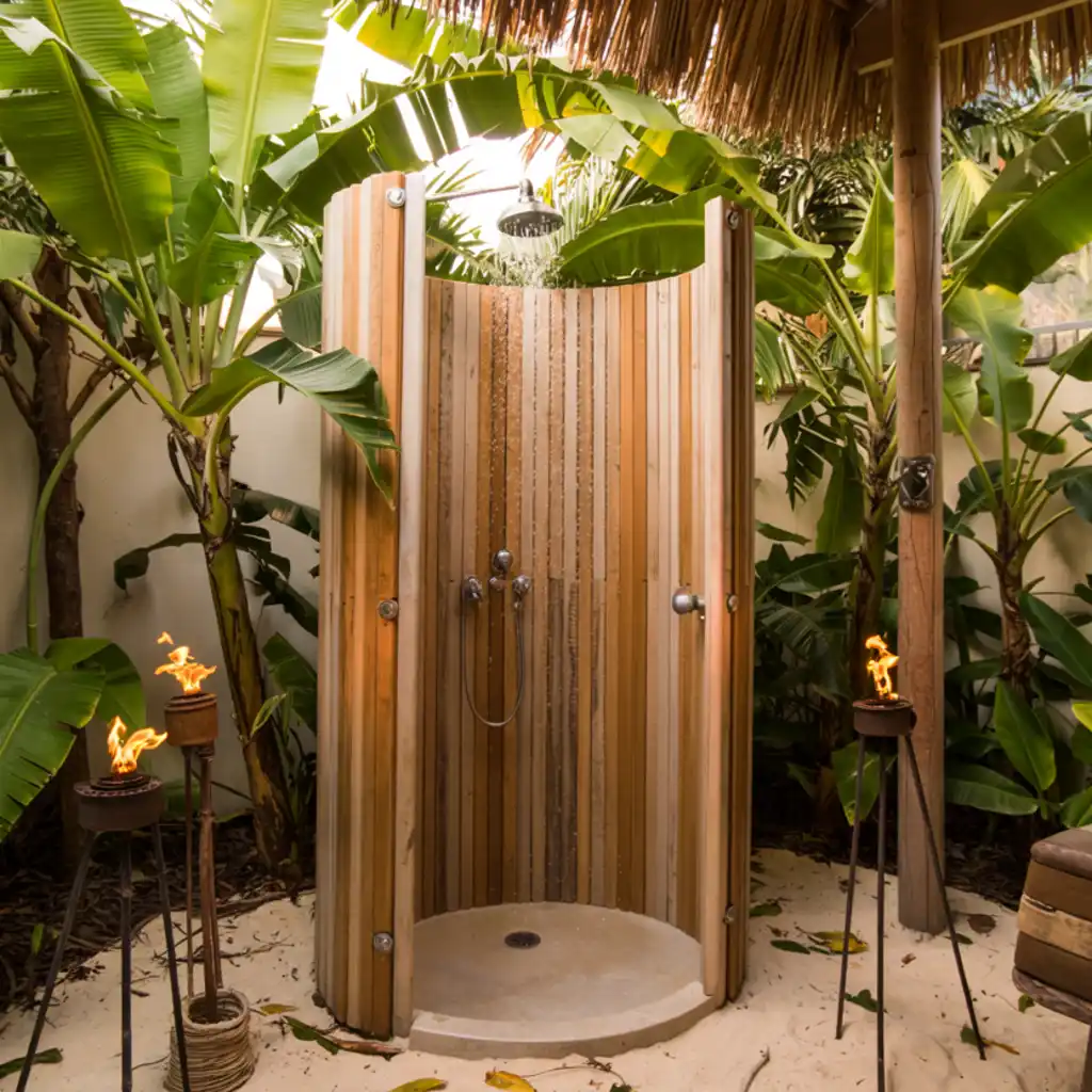 Tiki-Style Hut Outdoor Shower