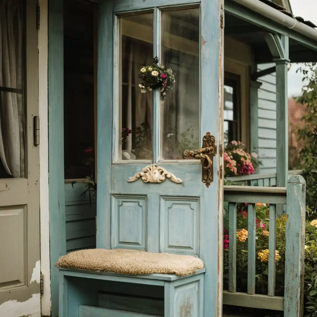Vintage Door Turned Bench porch swing