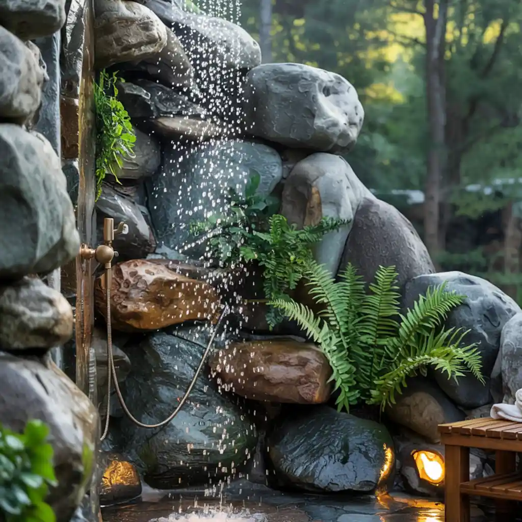 Waterfall-Style Rock Shower